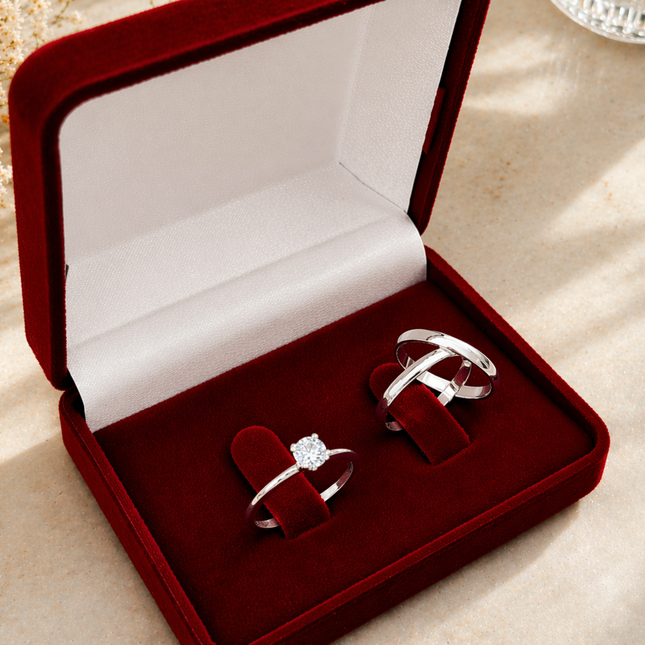Kit 2 Alianças Arredondadas + 1 Anel Solitário Prata 925 Maciça